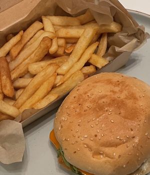 Fysh burger & chips … delivered to my door  at The Green Lion in Marrickville