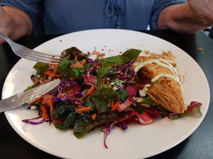 Tomato pie and salad at Makin' Groceries in Biloxi