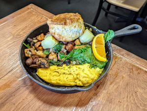 Mushroom and artichoke hash. at Chops & Eggs in Corpus Christi