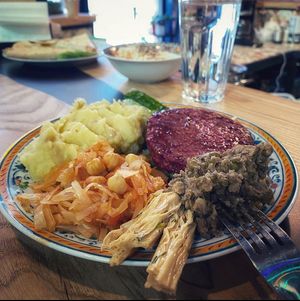 Big dinner with a burger. Vegan✅ at Bumpkin Veg Cafe in Novosibirsk