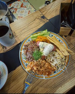 Big dinner with a sausages. Vegan✅ at Bumpkin Veg Cafe in Novosibirsk