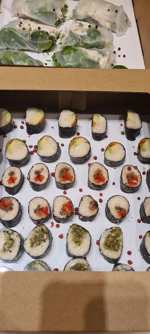 Raw vegan sushi - with mushrooms, cauliflower, coconut, ginger at Zdravo Ljubavi in Belgrade