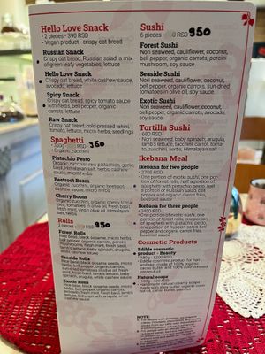 Menu at Zdravo Ljubavi in Belgrade