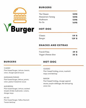 Vburger menu at VBurger in Bangkok