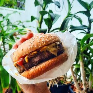 Vburger with mustard n ketchup at VBurger in Bangkok