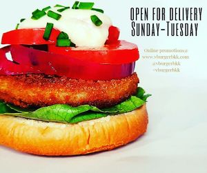 Open hours
Frys chicken burger at VBurger in Bangkok