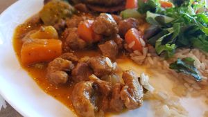 Soy chunk beef stew from the buffet line. Tasty. at Be Green Vegan in Goiania