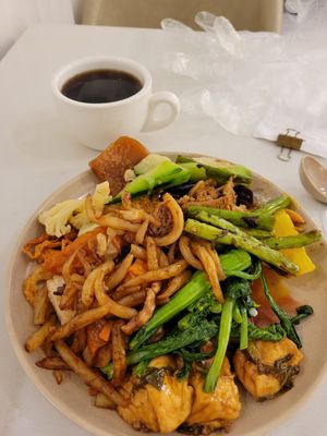 Never enough room on the plate! There's even Chinese New Year cake, yum. at Paradise Veggie 樂園素食 in Hong Kong Island