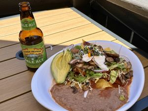 Chilaquiles with Vegan Sour Cream! 🤤  at Mama's Egg House in Idyllwild