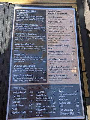 Menu (4/2025) at Mama's Egg House in Idyllwild