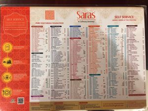 Menu at Saras in Bangkok