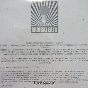 Menu as of November 2011 at Radical Eats in Houston