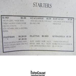 Menu as of November 2011 at Radical Eats in Houston