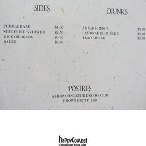 Menu as of November 2011 at Radical Eats in Houston