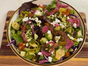 Organic chopped veggie salad.  at Basecamp in Durango