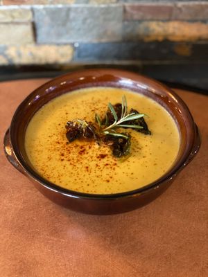 Brussels sprout & rosemary healing soup.  Soup of the day varies.  at Basecamp in Durango