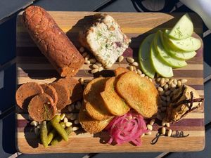 House-made spicy salami and newly added house-made sun dried tomatoe cheese.  at Basecamp in Durango