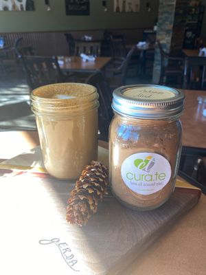 Local made Colorado Mud. A blend of Reishi, Cordycepts,Lion’s Main & Chaga mushrooms,turmeric,all-spice,cinnamon, cacao,black pepper,ginger & sea salt. With oat milk & maple syru at Basecamp in Durango