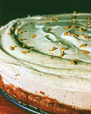 Housemade Lemon Spirulina Cheesecake (Raw and Gluten Free)  at Basecamp in Durango