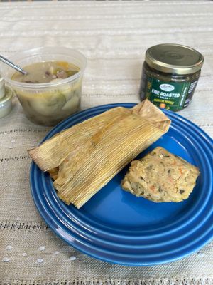 The salsa they provided is really good and really spicy lol! They do have a mild sauce but I like this one better with the spicy sauce mixed.   at Tamalería Nuevo Leon in Richardson