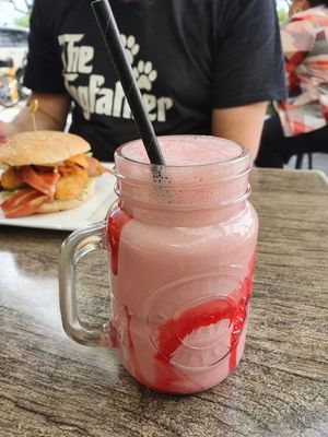 Strawberry soy milkshake comes with paper straw at Claudia Road Cafe in Toongabbie