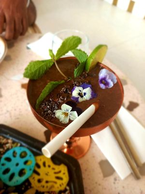 Banana & cocoa shake with vegan protein powder at Brunch & Cake in Dubai