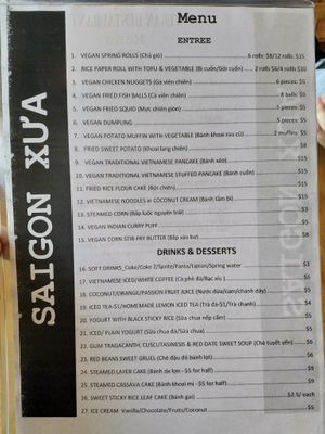 Menu 2 at Saigon Xua Vegan Restaurant in Springvale