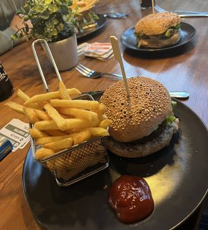 Korean BBQ Burger + super crunchy fries   at Kenkō Burger in Leipzig