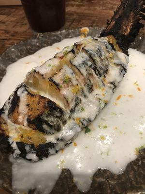 Charred pineapple w/coconut cream  at Honest Greens - Born in Barcelona