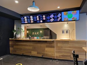 Counter with menu  at La Boite Végane in Montreal