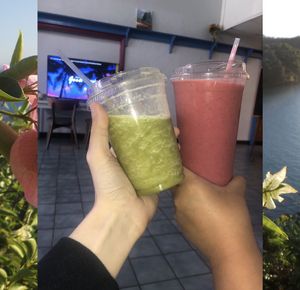 pez (left) and strawberry bonanza (right) smoothies at Zeganz in Charleston