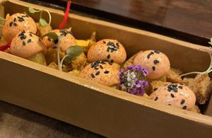 Patatas asadas con veganesa de remolacha at Daio in Gijon