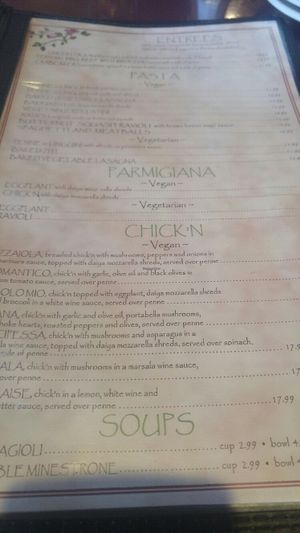 just one of the many pages of veg menu at Via Roma Pizza and Restaurant in Toms River