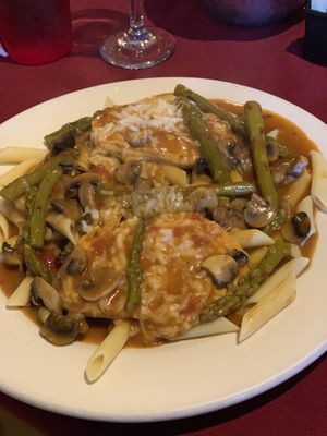 CHICK’N with asparagus and mushrooms .. sooo hood!!! at Via Roma Pizza and Restaurant in Toms River