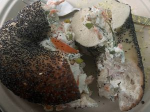 Poppy seed with vegetable tofu cream cheese 🥯  at Babylon Bagel in Babylon