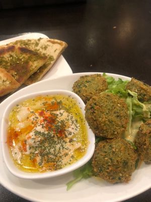 Hummus, Farafel and Pita with Zatar yum!!! at Rudy's Club in Osaka