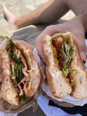Pastrami sandwich on the left, chicken on the right  at Savta in Barcelona
