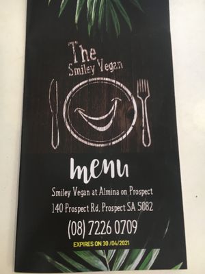 Menu at The Smiley Vegan @ Alminas in Prospect