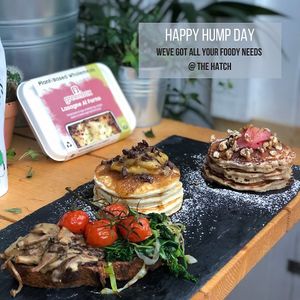 Display Selection / Foragers Toast / Banana & Chocolate Pancakes / Rhubarb, Maple & Walnut Pancakes at Green Routes Cafe in Oxford