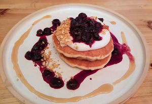 Vegan Berry Compote Pancakes at Green Routes Cafe in Oxford
