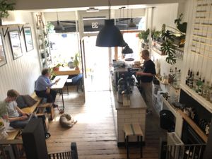 Lovely counter and ground floor   at Green Routes Cafe in Oxford