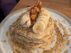 Banana pancakes  at Green Routes Cafe in Oxford