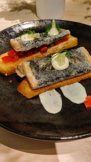 What the fish
“Sardines” on bread with paprika confit & aioli at VHY! in Stuttgart