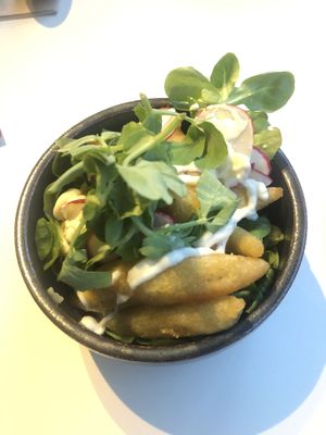  starter; fried "Schupfnudeln" (german potato pasta) with Aioli at VHY! in Stuttgart