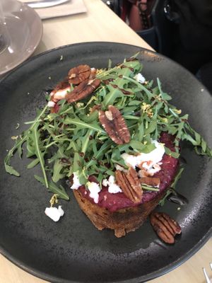 Open face sandwich with beetroot spread (7,50€)  at VHY! in Stuttgart