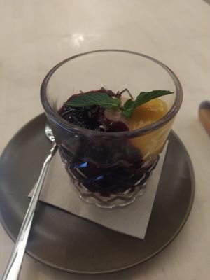 Dessert with mango and cherry. 9 euro at VHY! in Stuttgart