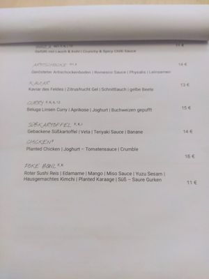 Another part of menu at VHY! in Stuttgart