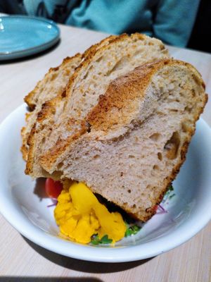 Sourdough bread with onion spread at VHY! in Stuttgart