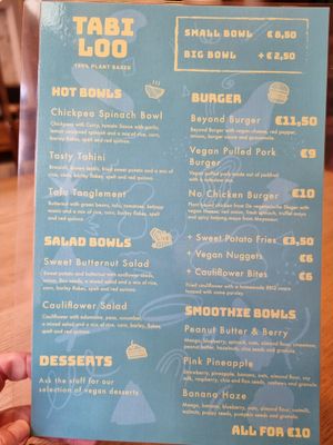 Menu at Tabi Loo in Leuven