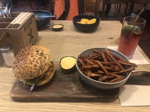 Chicken burger, sweet potatoe fries and nuggets  at Tabi Loo in Leuven